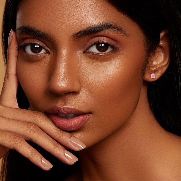 Pink Cubic Zirconia Titanium Flat Back Stud Earrings for Women, Hypoallergenic, - Picture 6 of 7